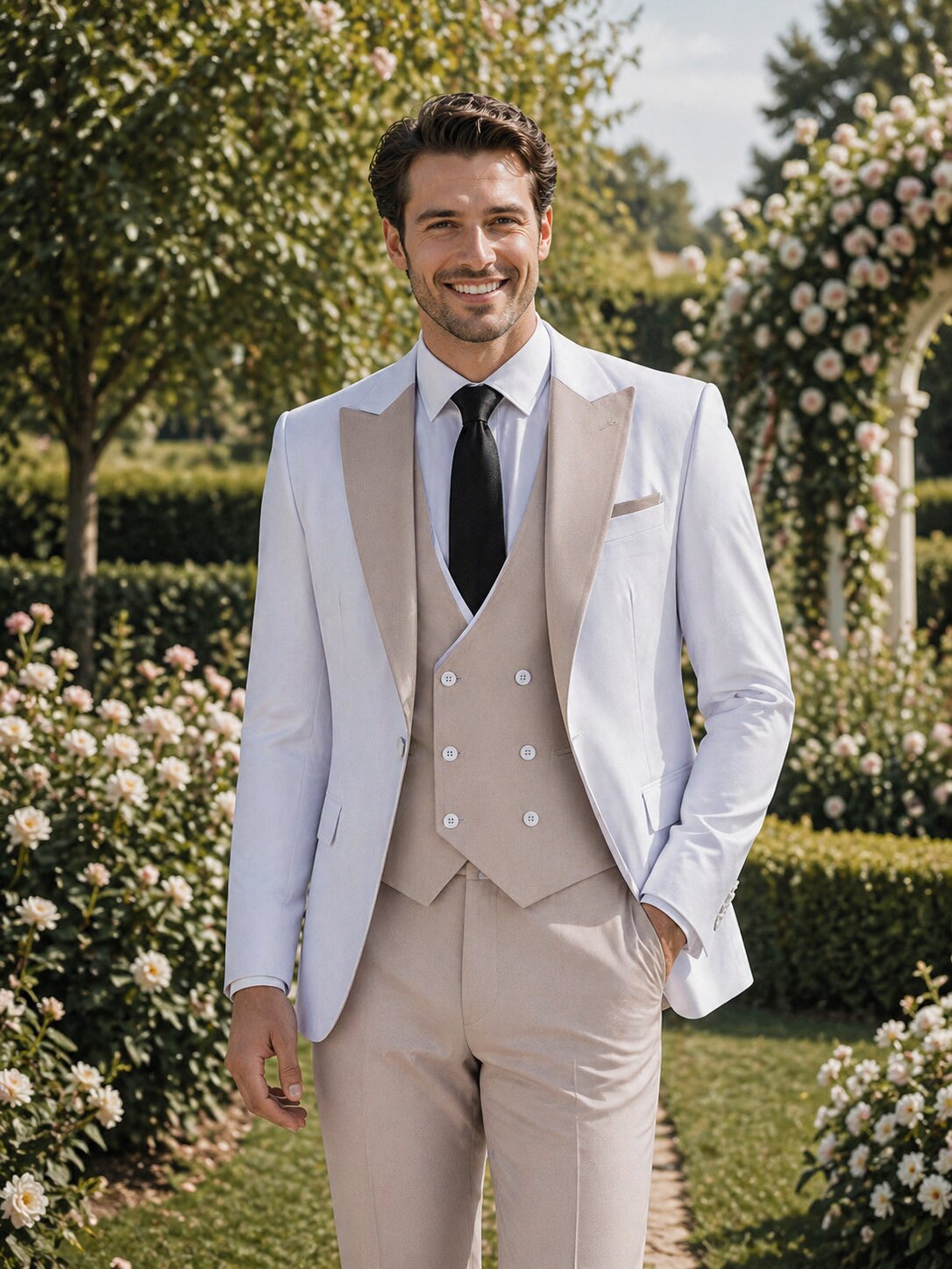 Men's 3 Piece Slim Fit Suit Contrasted Lapel