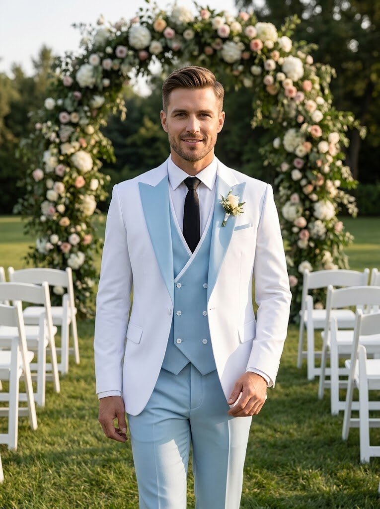 Men's Slim Fit 3 Piece Suit Fashion Contrast Style