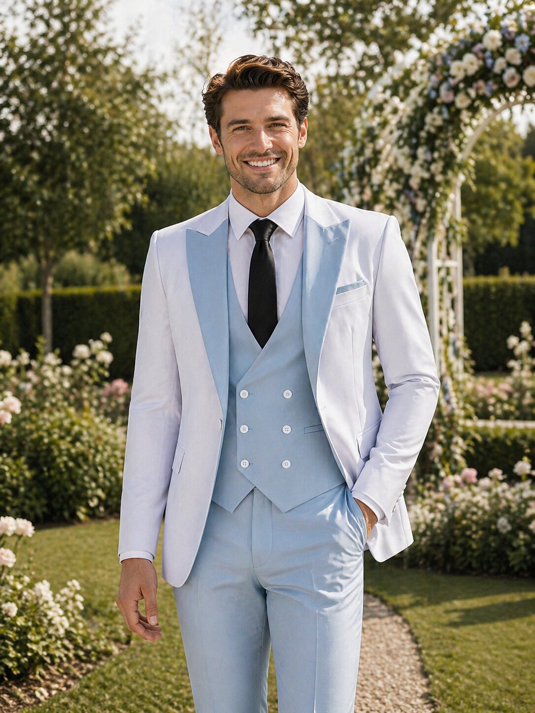 Men's Slim Fit 3 Piece Suit Fashion Contrast Style