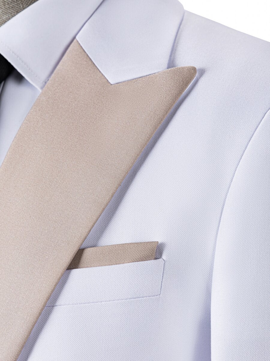 Men's 3 Piece Slim Fit Suit Contrasted Lapel