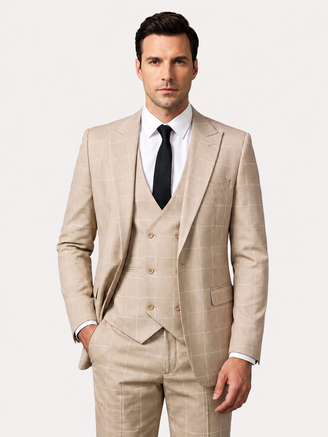 Men's Slim Fit Checkered 3-Piece Suit