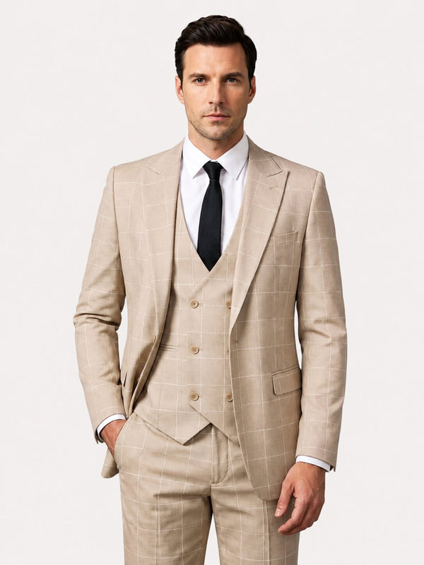 Men's Slim Fit Checkered 3-Piece Suit