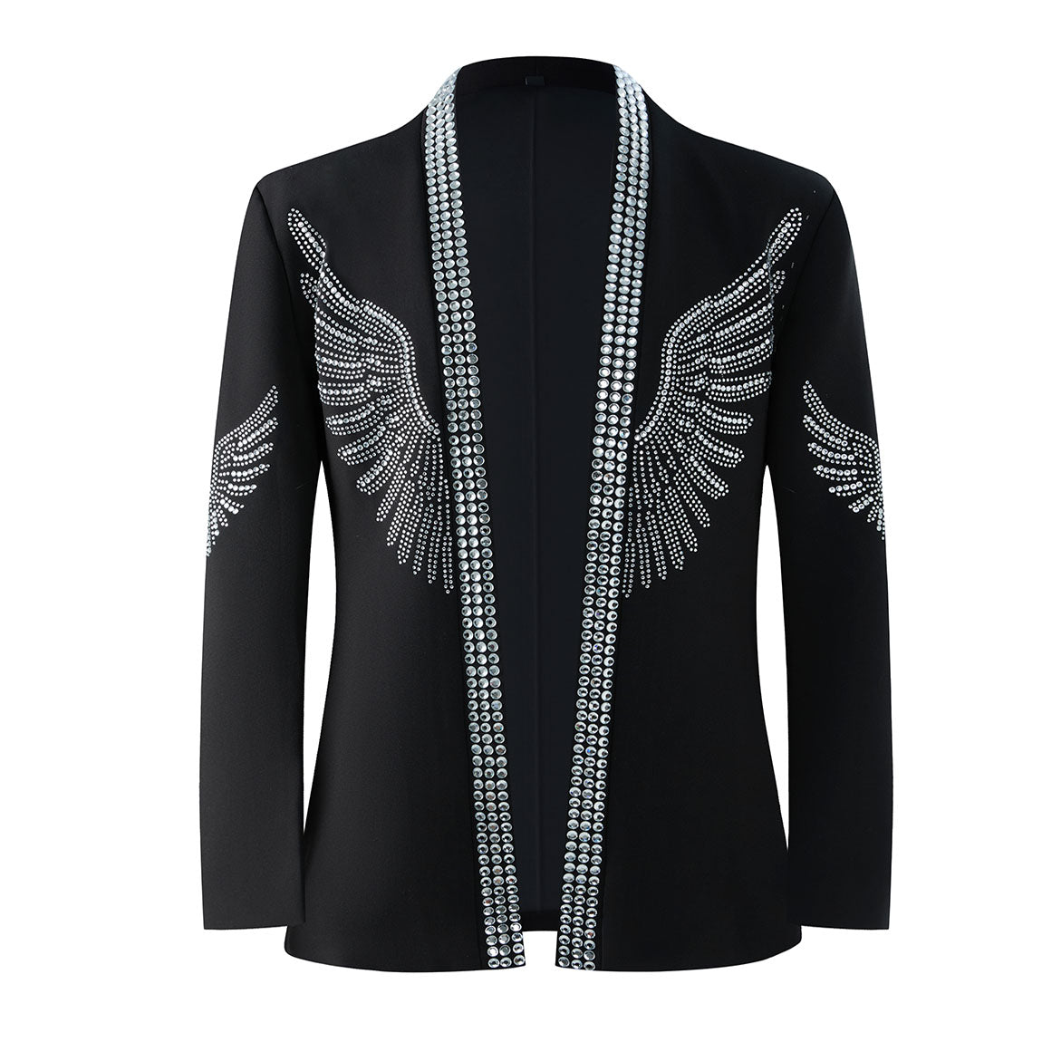 Men’s Black Silver Angel Wing Rhinestone Stage Jacket