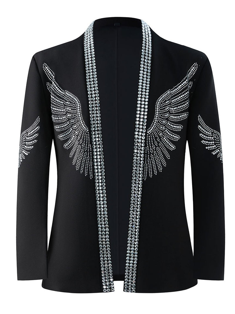 Men’s Black Silver Angel Wing Rhinestone Stage Jacket