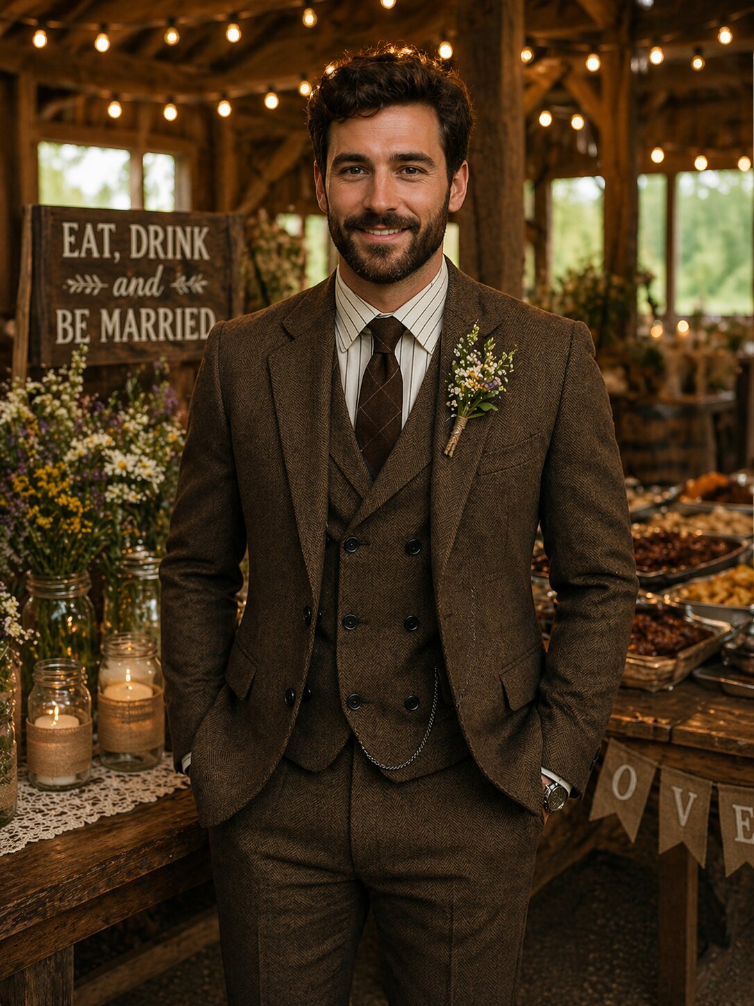 Men's Tweed Herringbone 3 Piece Suit Vintage Style