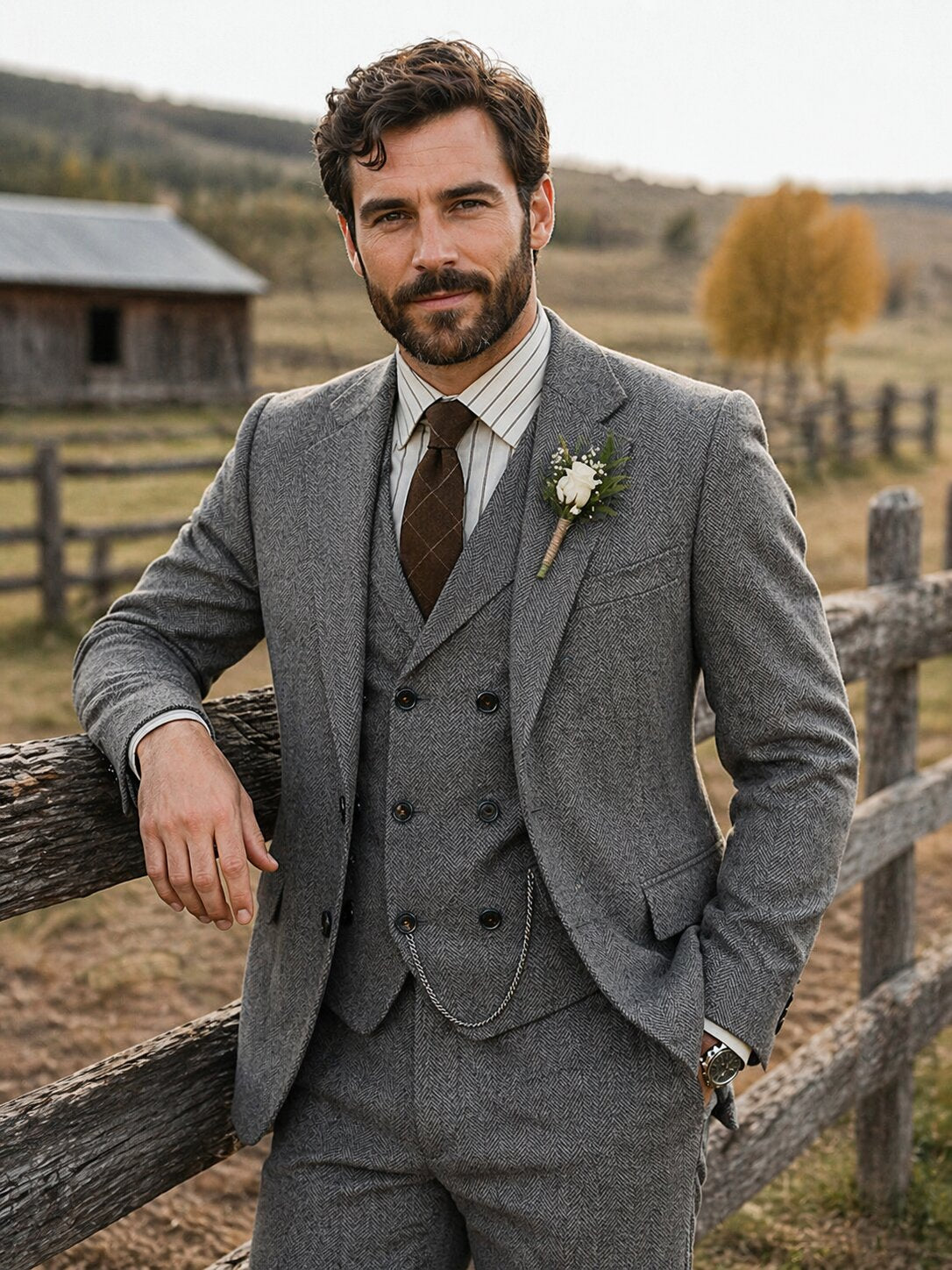 Men's Tweed Herringbone 3 Piece Suit Vintage Style