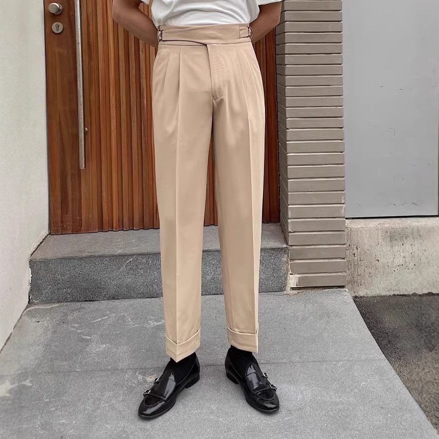 Men’s Vintage High-Waisted Gurkha Straight-Leg Dress Pants