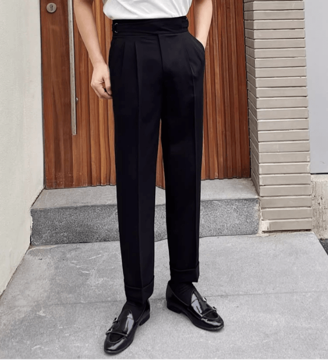 Men’s Vintage High-Waisted Gurkha Straight-Leg Dress Pants