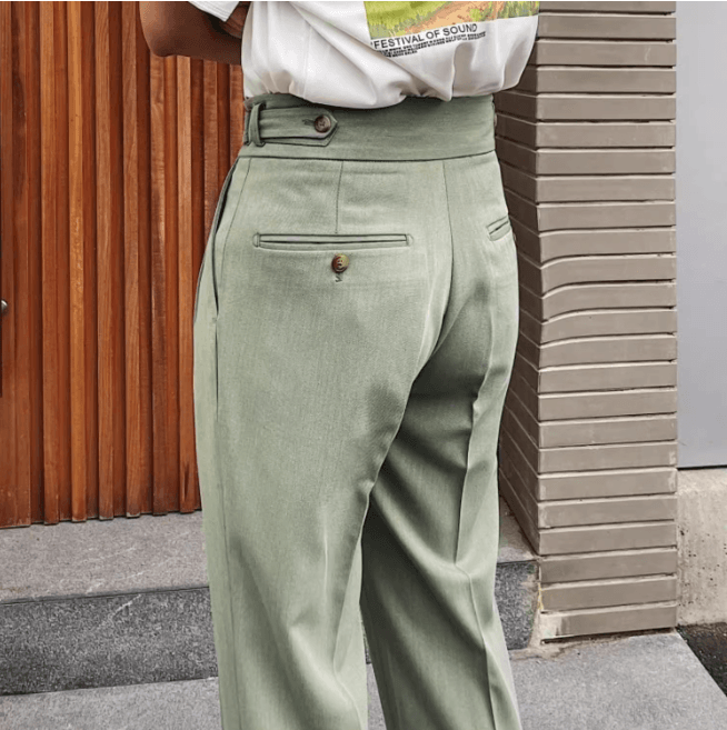 Men’s Vintage High-Waisted Gurkha Straight-Leg Dress Pants