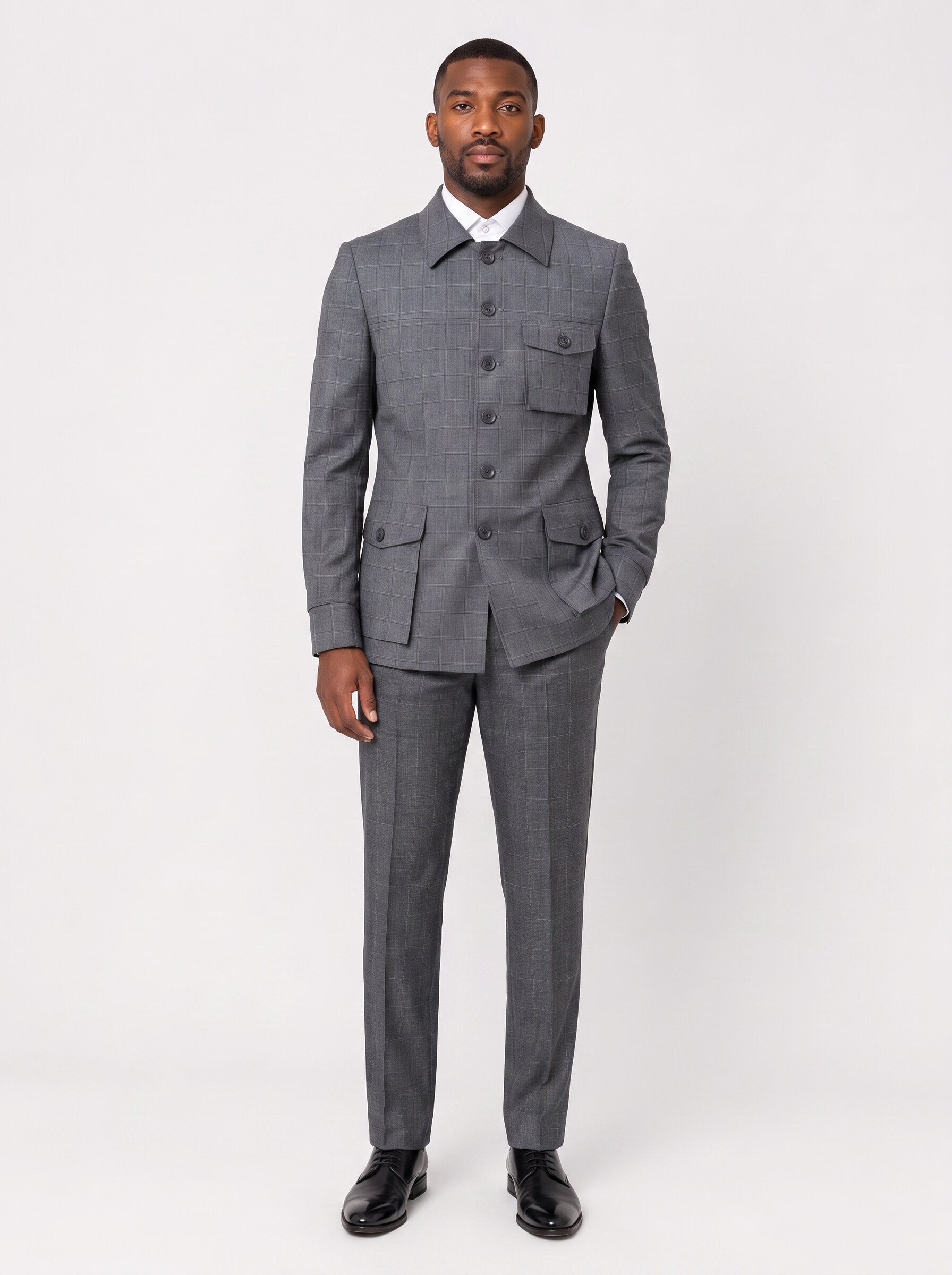 Men’s Windowpane Safari Suit 2 Piece