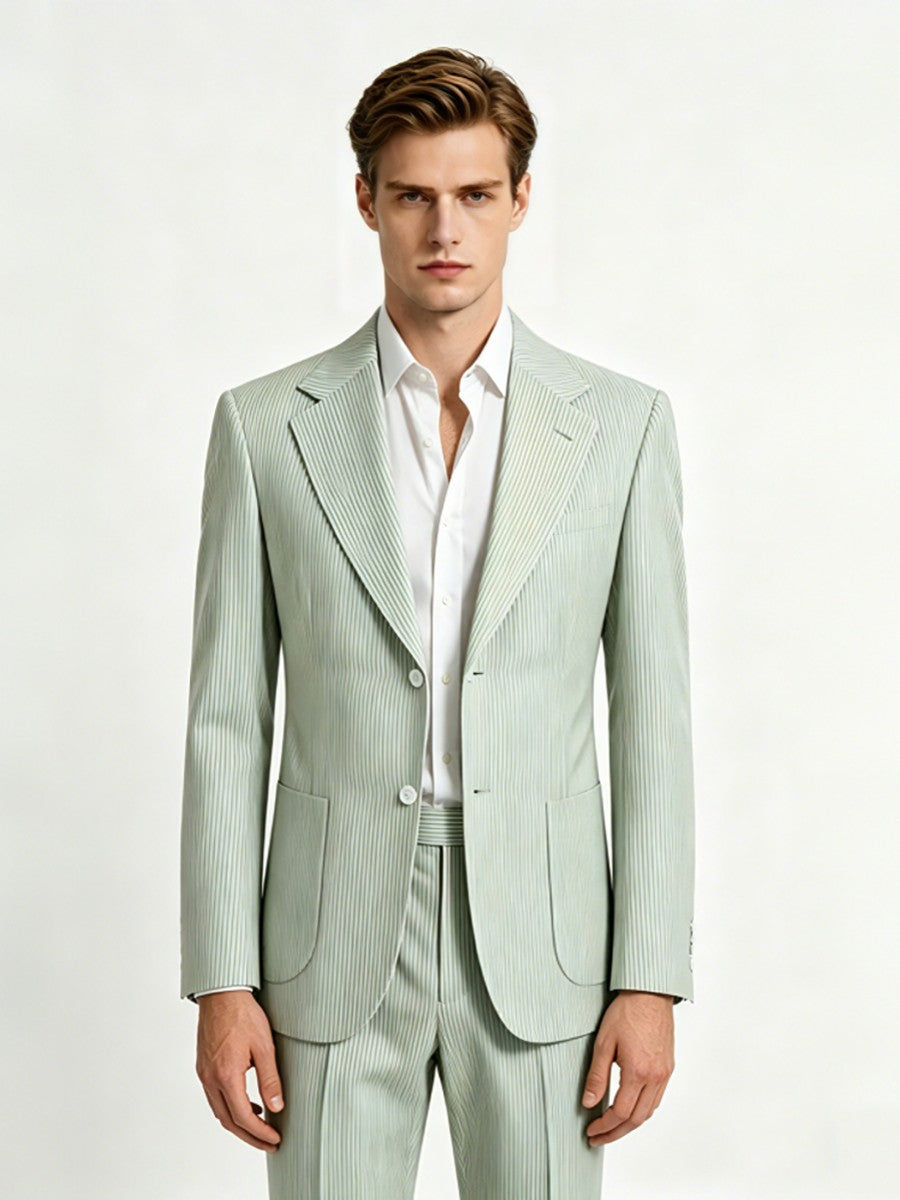 Men’s Pinstripe Seersucker Suit – Lightweight Breathable Summer Suit