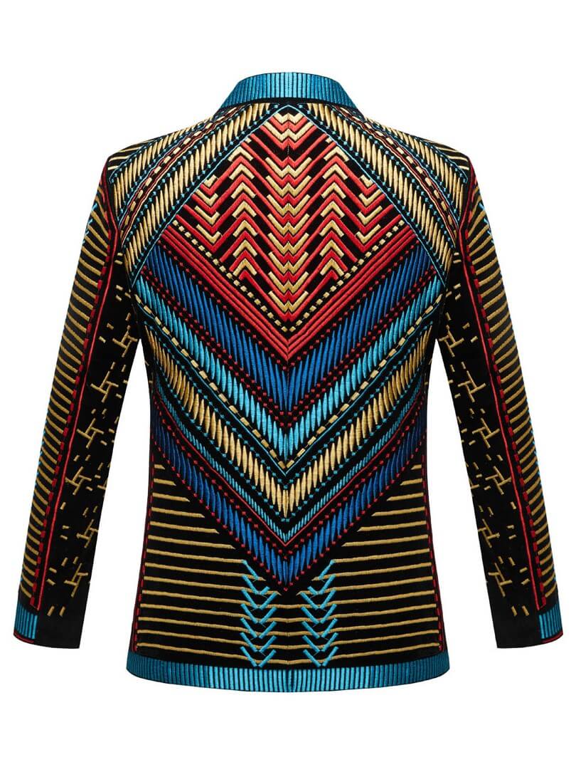 Men's Black Velvet Colorful Embroidered Blazer