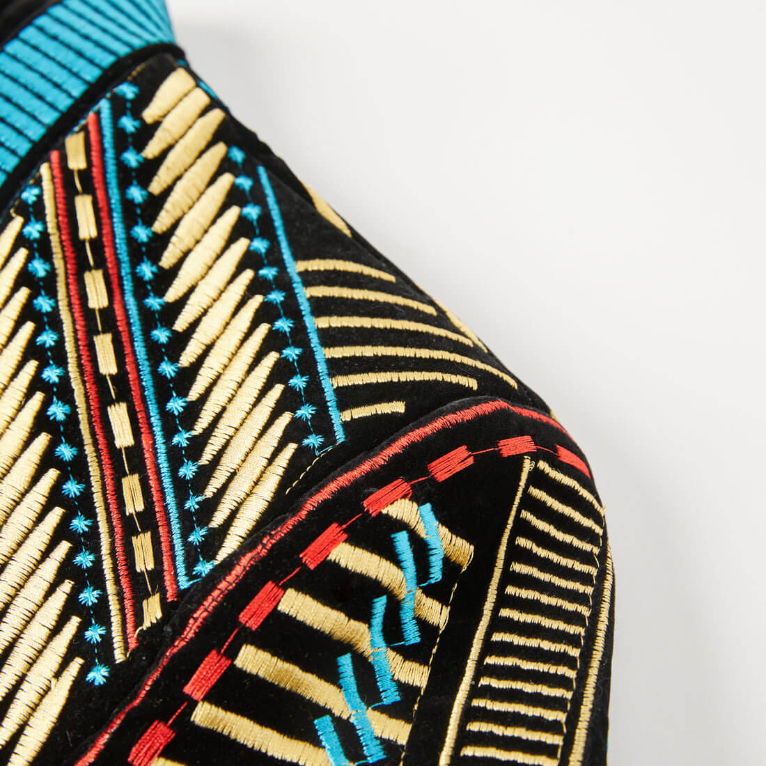 Men's Black Velvet Colorful Embroidered Blazer