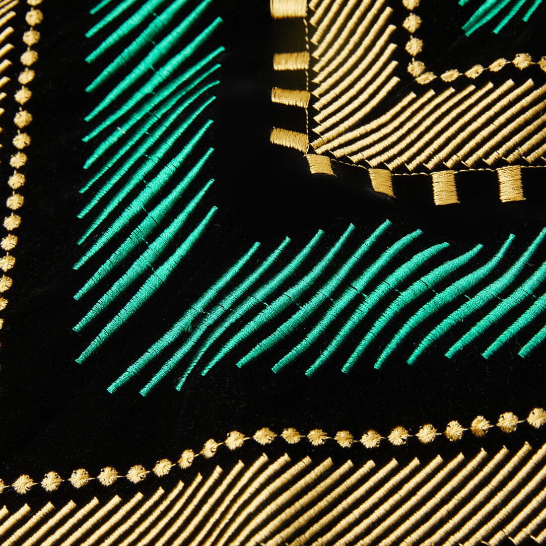 Men's Black Velvet Jacket With Green Gold Embroidery