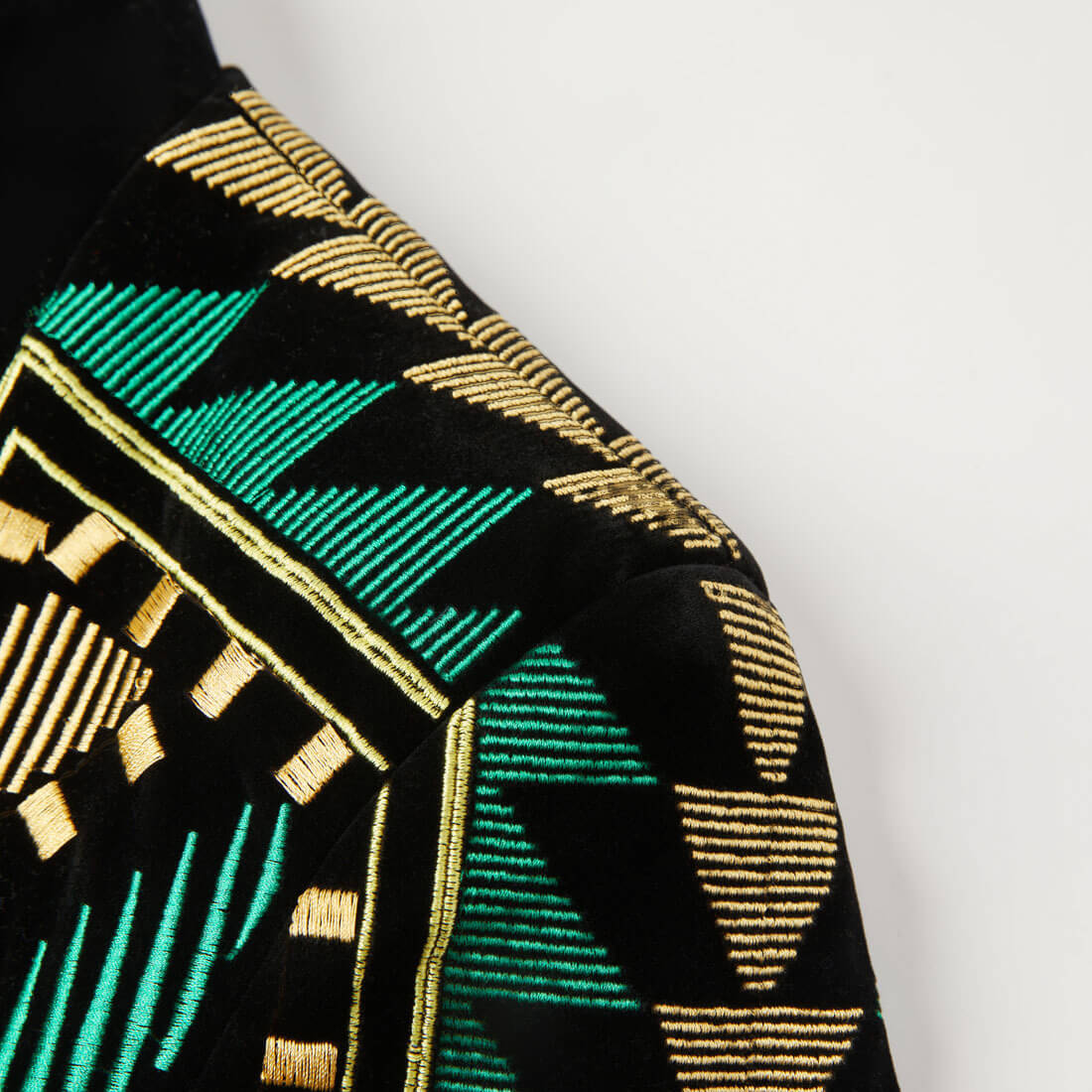 Men's Black Velvet Jacket With Green Gold Embroidery