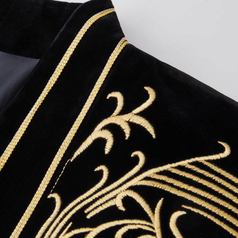 Men’s Black Velvet Jacket With Gold Embroidery