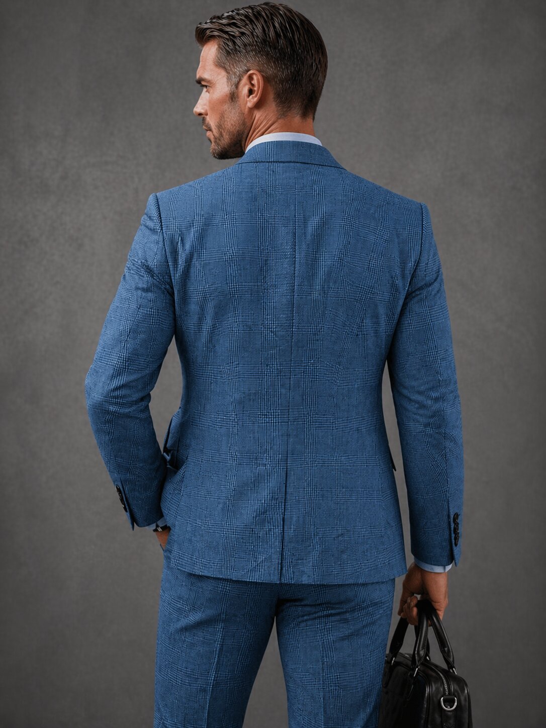 Moranx Mens Suit Regular Fit 3 Piece Wool Checked Wedding Menswear