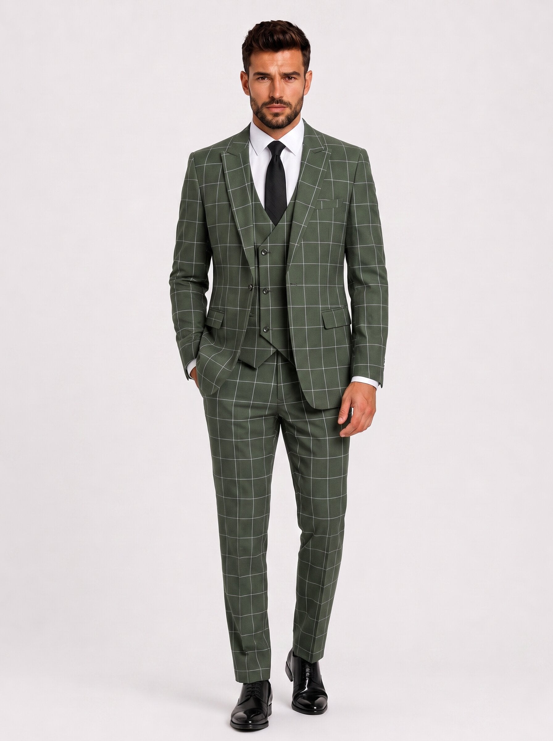 Men's Slim Fit Checkered 3-Piece Suit