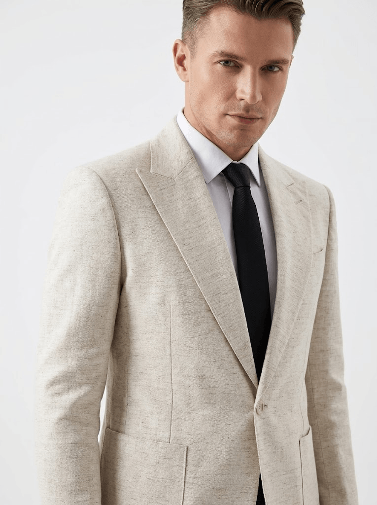 Men’s Linen Beige Suit Lightweight Breathable Summer Wedding