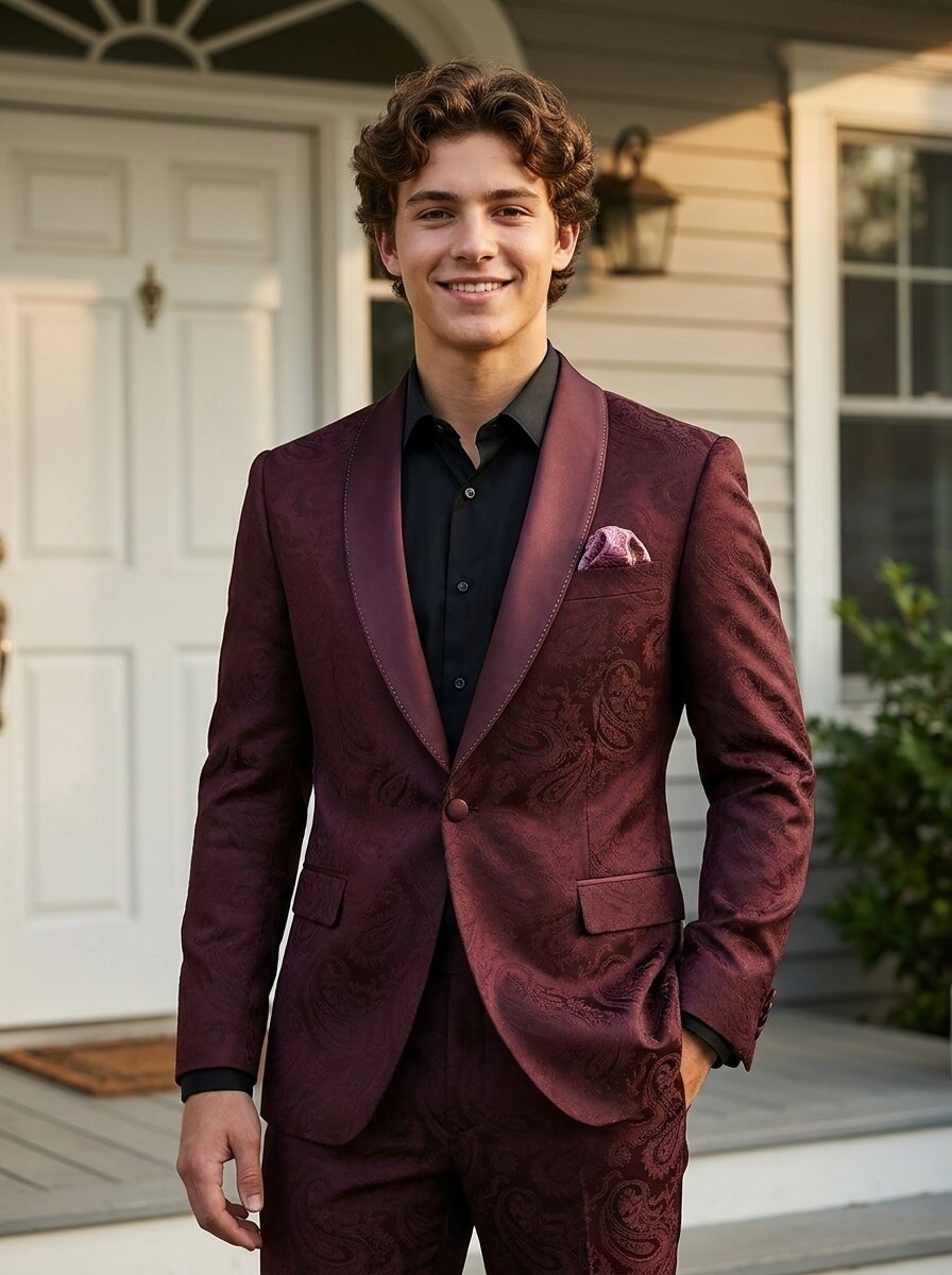 Burgundy suit Statement prom-ready outfits