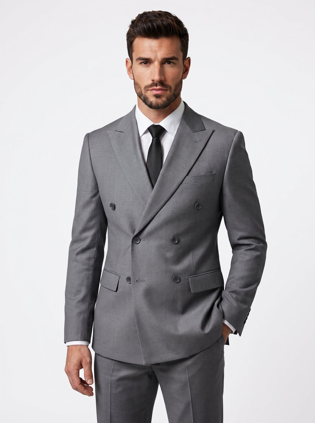 Men's Regular Fit 2 Piece Suit Double Breasted Peak Lapel