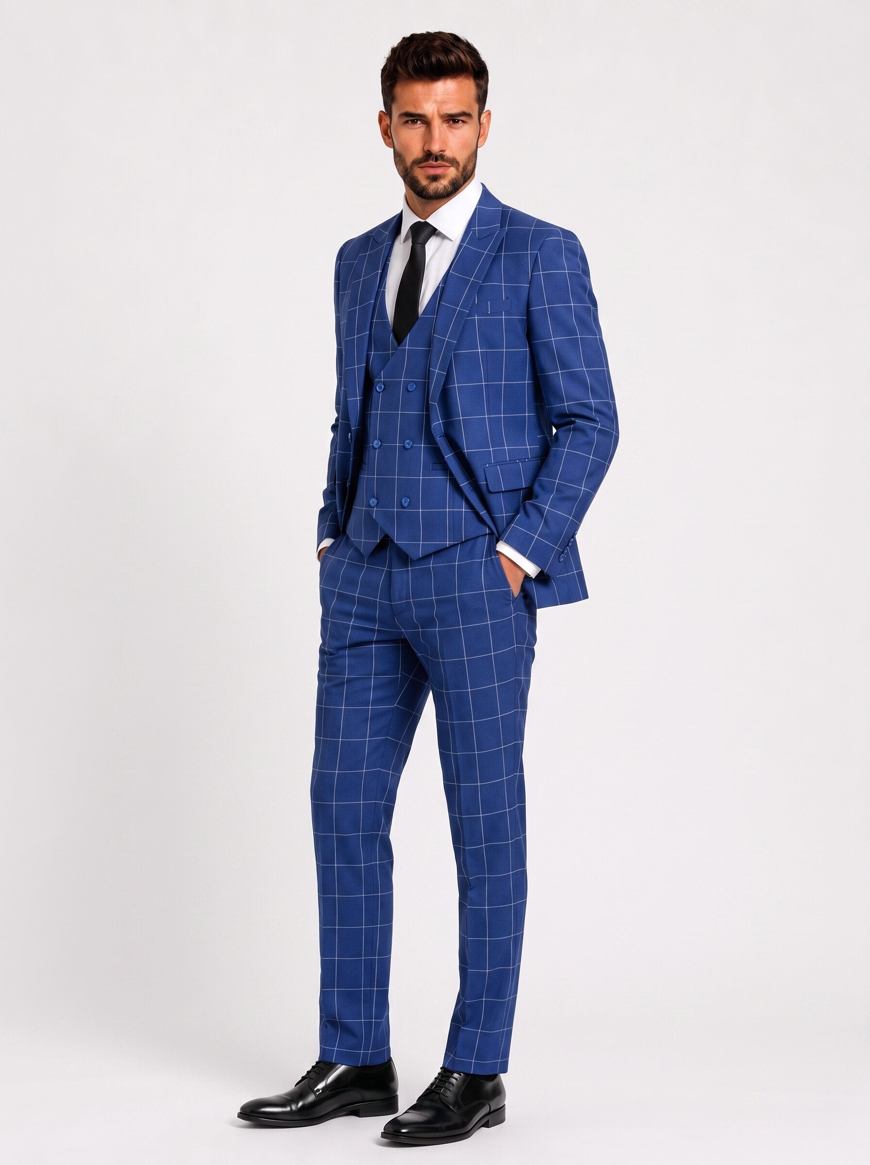 Men's Slim Fit Checkered 3-Piece Suit