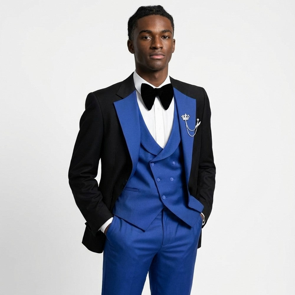 Men's 3 Piece Suit Slim Fit Tuxedo Style Contrast Lapel Prom Evening