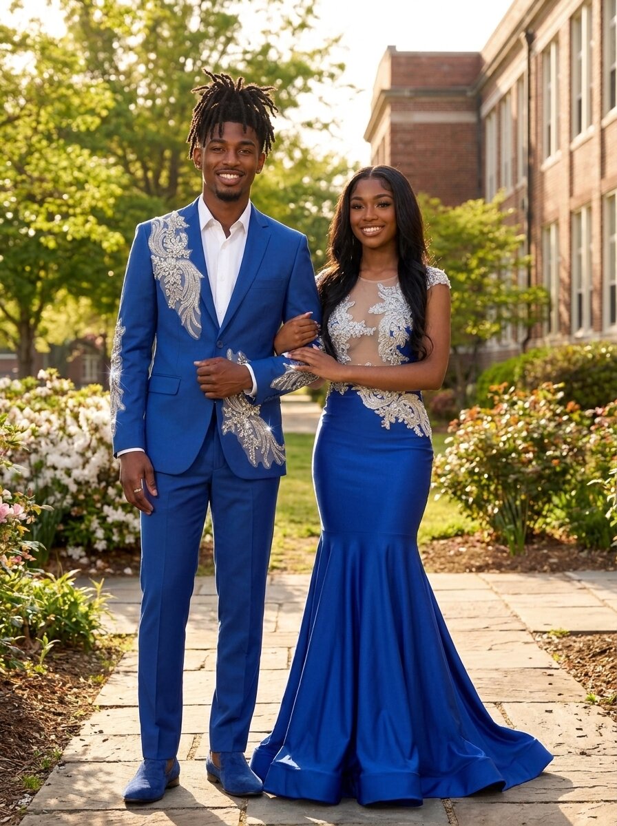 Men's Royal Blue Rhinestone Suit