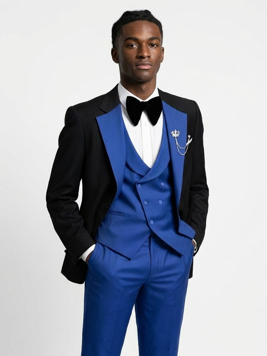 Men's Contrast Lapel Tuxedo Suit 3 Piece Slim Fit