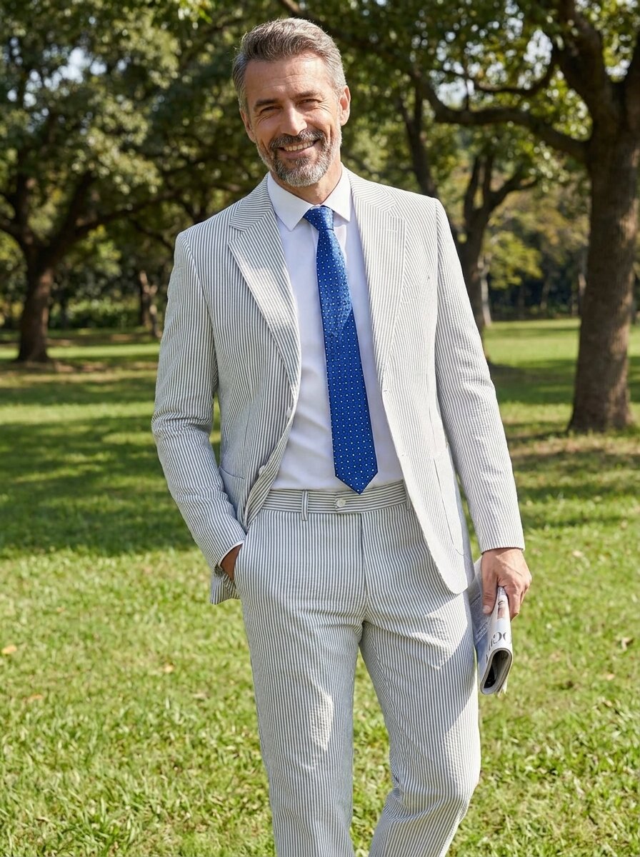 Men's Seersucker Pinstripe Suit Set