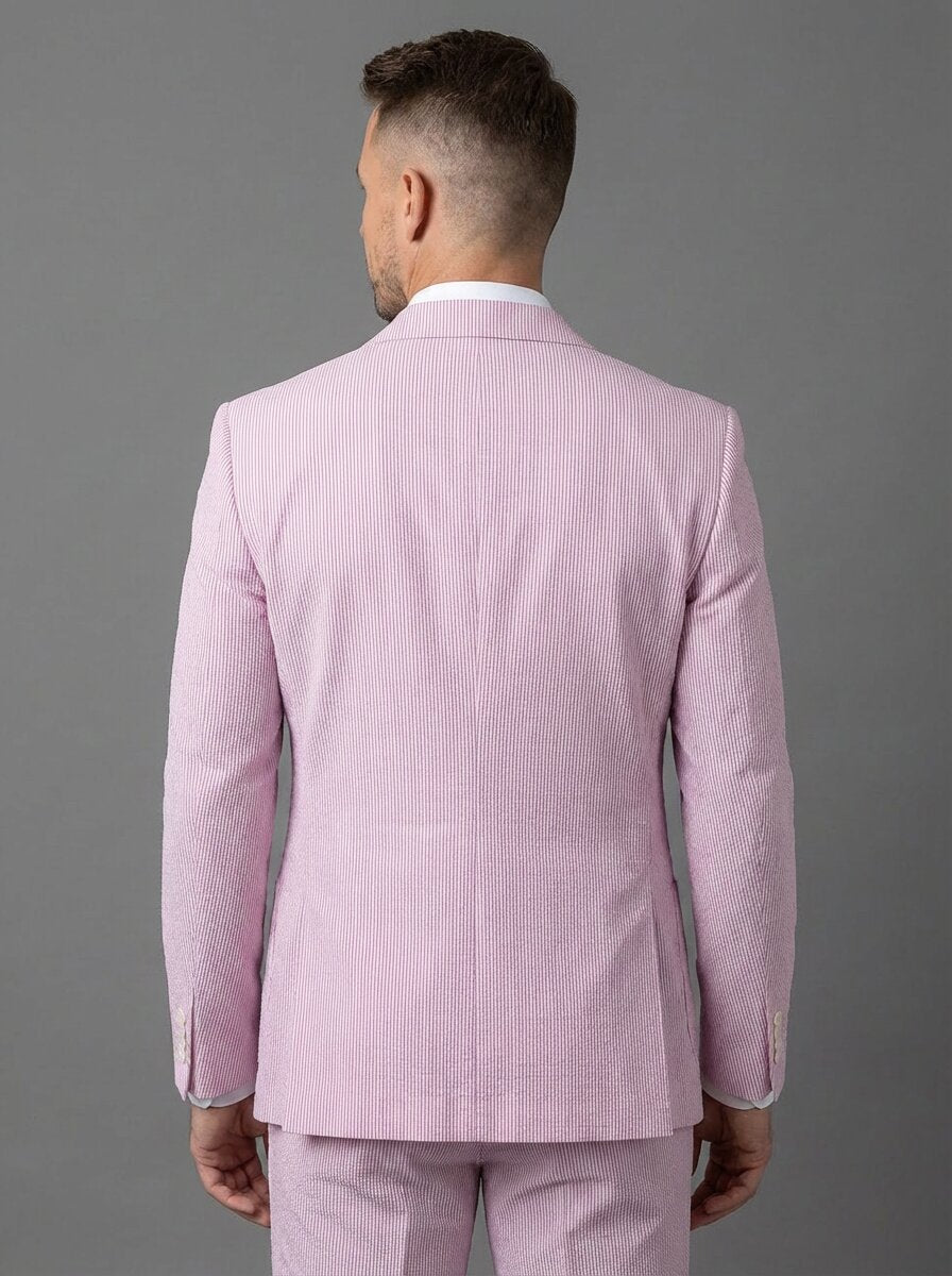 Men’s Pinstripe Seersucker Suit – 2 Piece Summer Slim Fit Suit