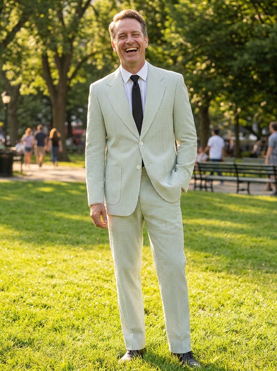 Men's Seersucker Pinstripe Suit Set