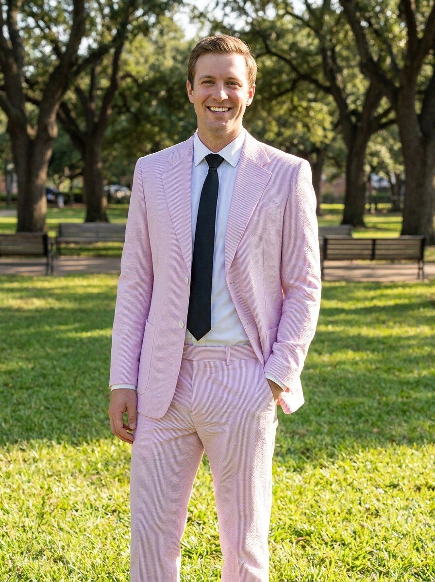 Men's Seersucker Pinstripe Suit Set