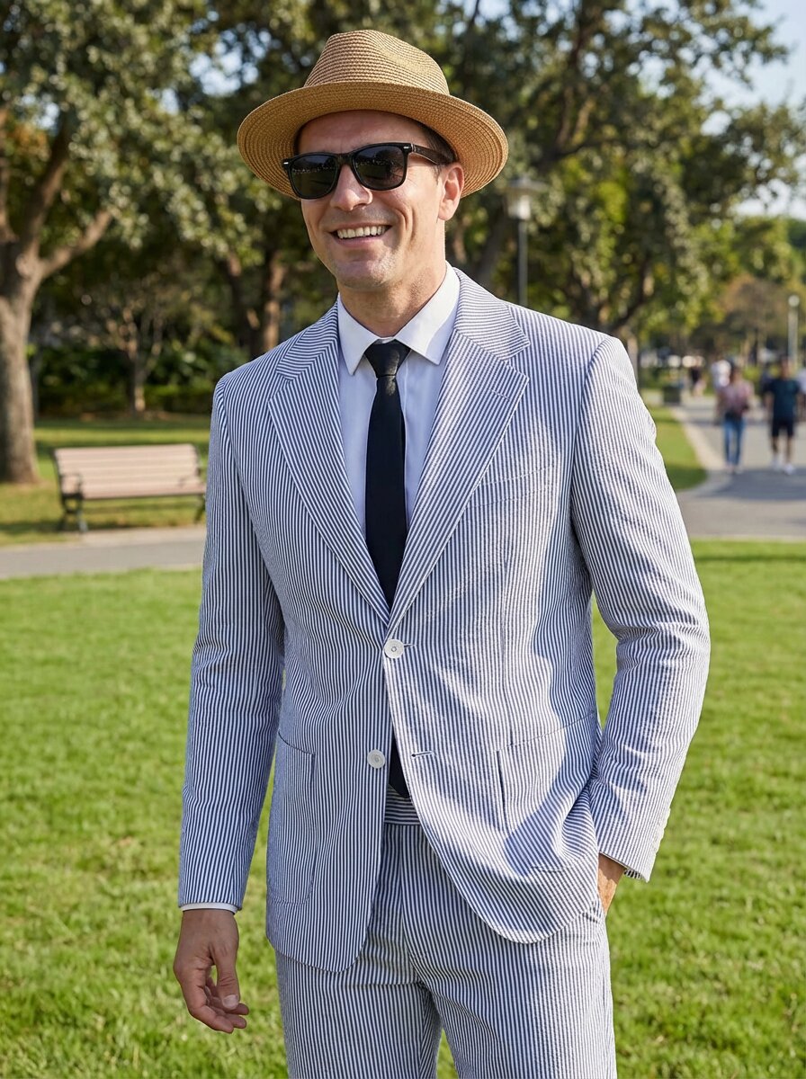 Men's Seersucker Pinstripe Suit Set