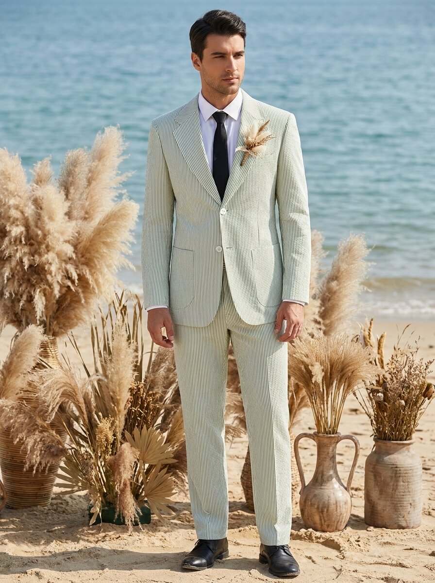 Men's Pinstripe Seersucker Suit – Lightweight Breathable Summer Suit