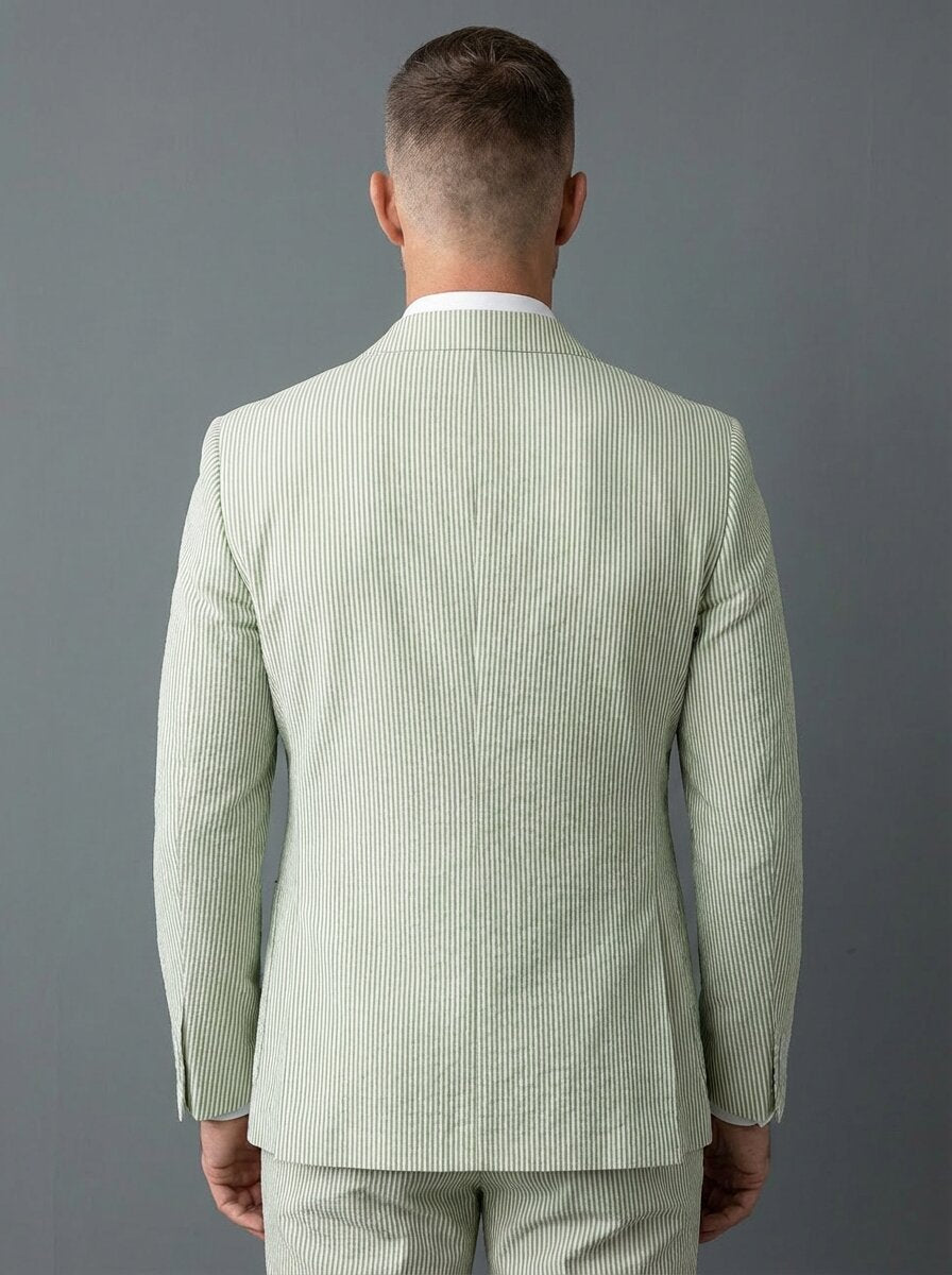 Men’s Pinstripe Seersucker Suit – Lightweight Breathable Summer Suit