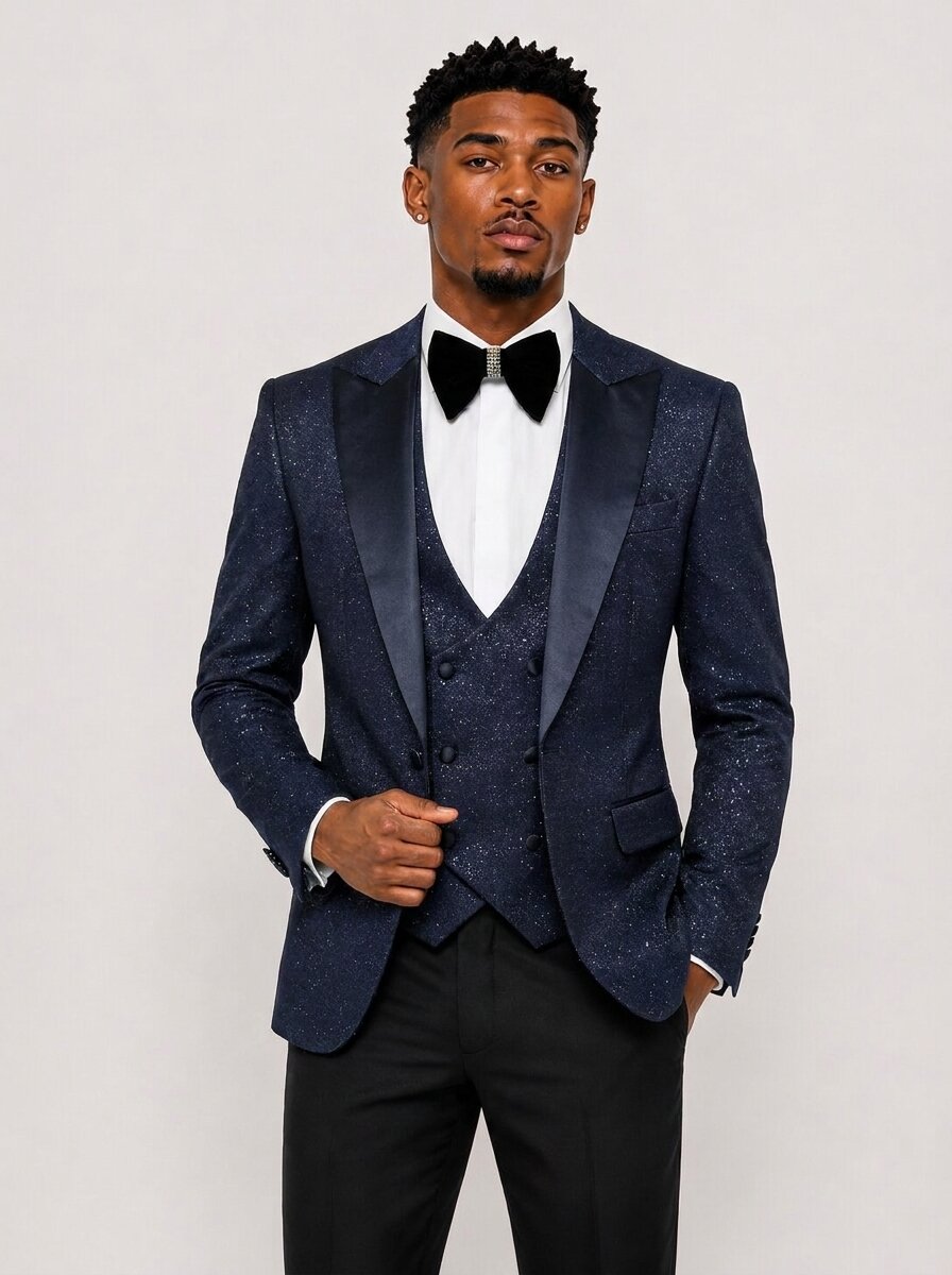 Men's Sparkly Slim Fit 3 Piece Suit for Prom Homecoming Stage Performance