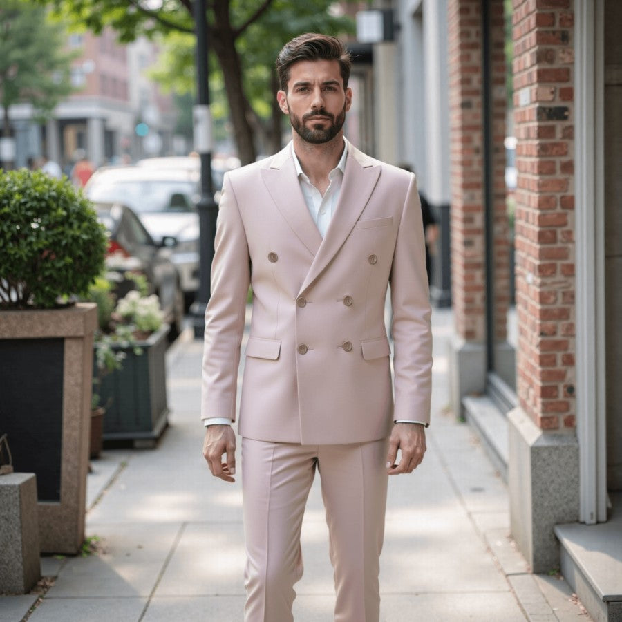 Men's Double Breasted Suit 2 Piece Regular Fit Peak Lapel