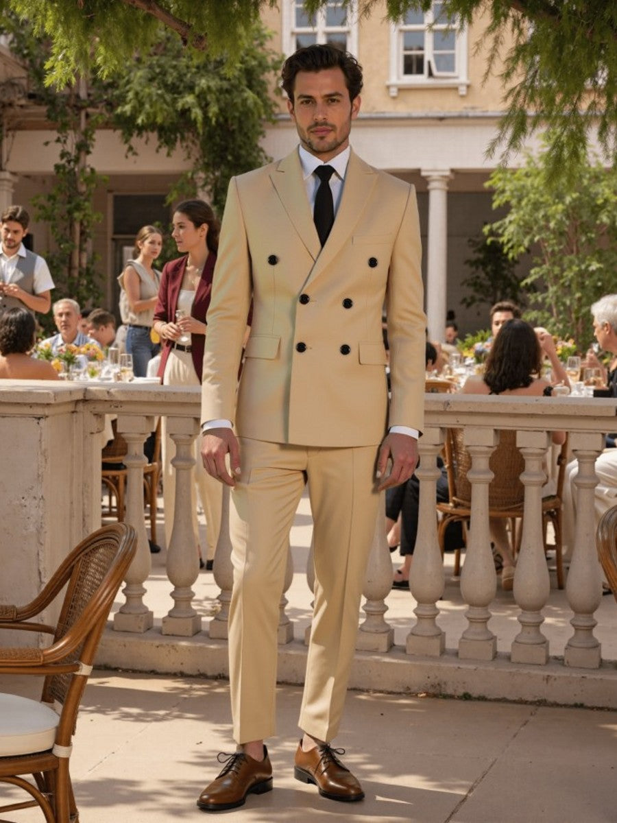 Men's Regular Fit 2 Piece Suit Double Breasted Peak Lapel