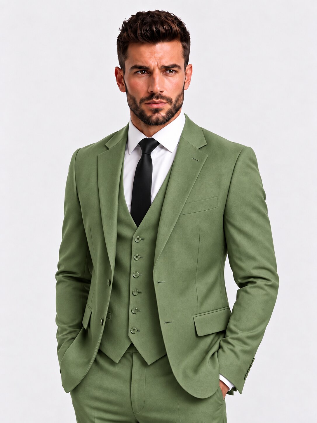 Men's Olive Green 3 Piece Suit