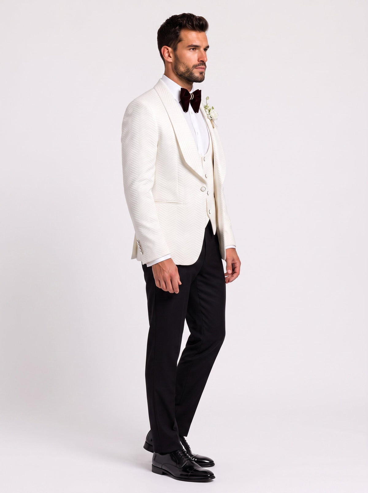 Men's Chevron Textured Shawl Lapel 3 Piece Tuxedo